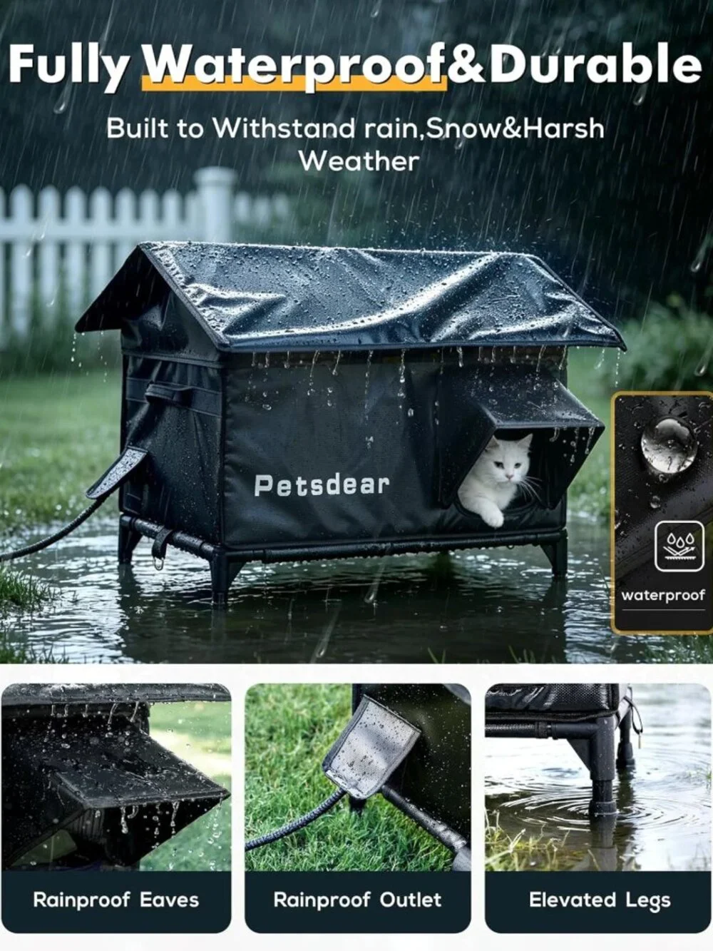 Large Heated Outdoor Cat House - Weatherproof Shelter for Multiple Cats, Cozy